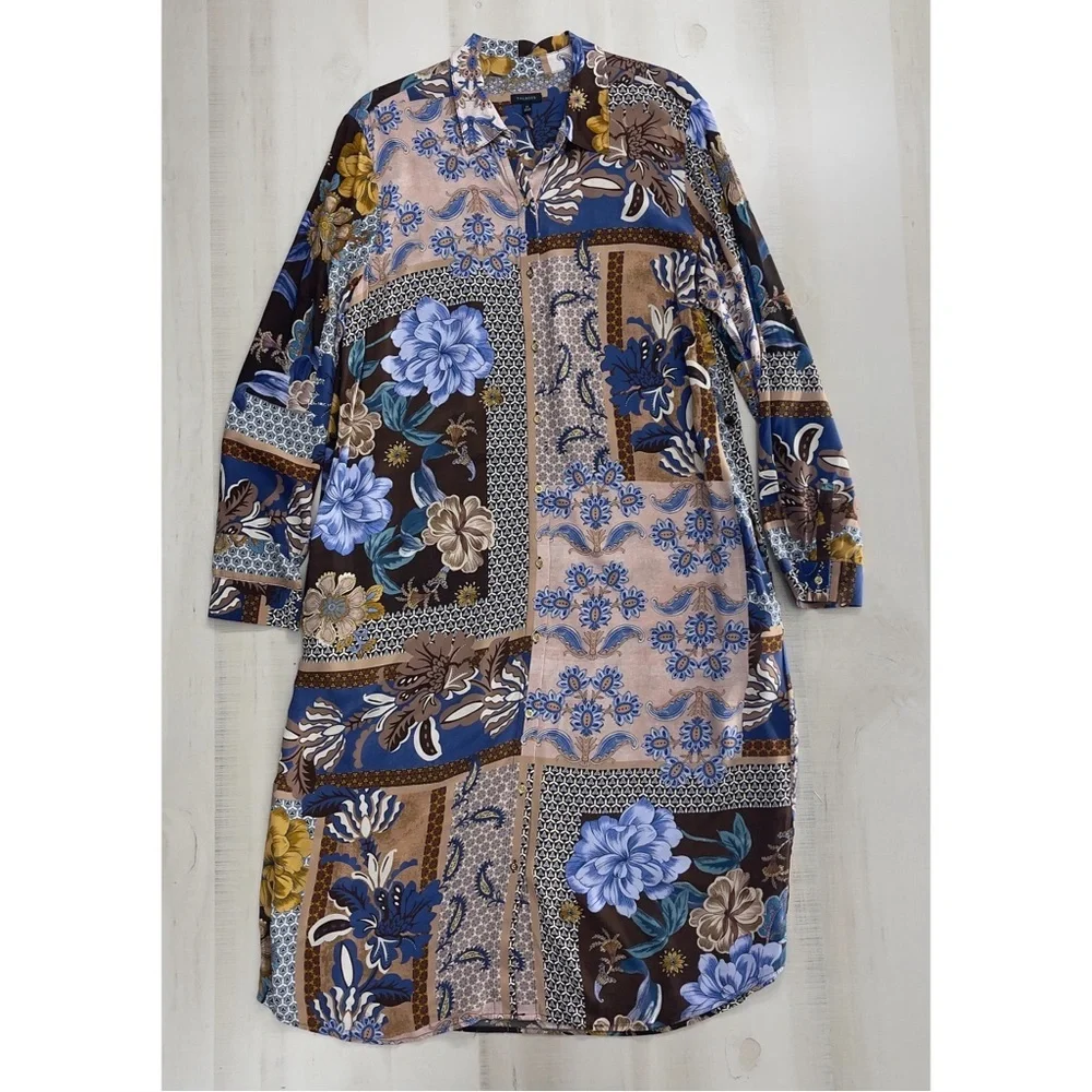 TALBOTS printed long sleeve viscose dress 14 work career slimming soft loose fit - Picture 1 of 11